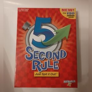 Brand new. Box was opened but was never used. 5 Second Rule Party game.